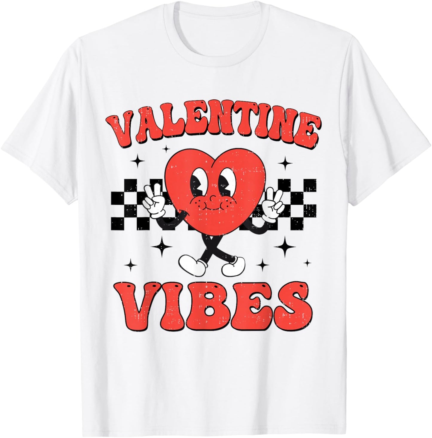 Groovy Valentine Vibes Heart Peace Valentines Day Girls Boys T-Shirt - T-Shirt | White