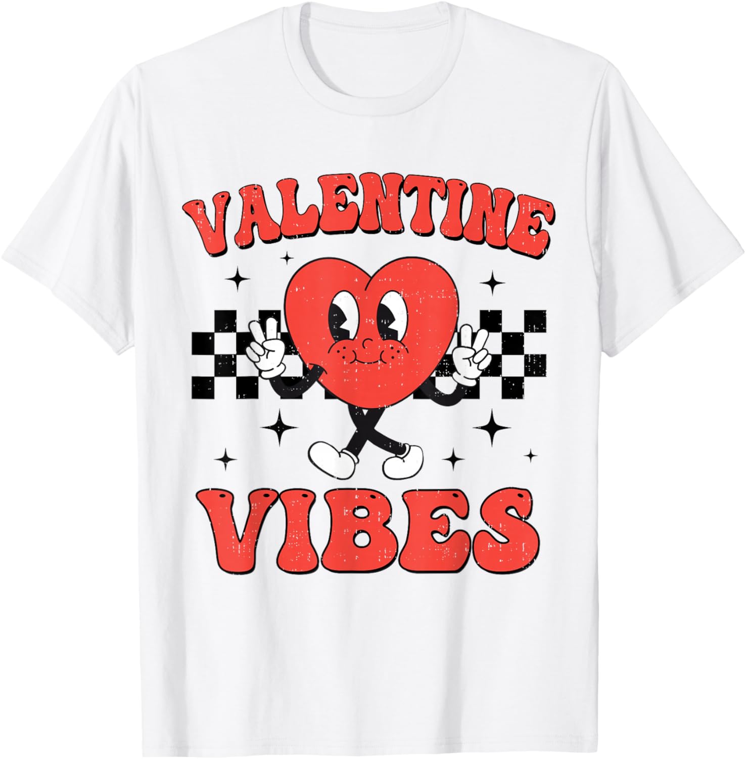 Groovy Valentine Vibes Heart Peace Valentines Day Girls Boys T-Shirt - T-Shirt | White