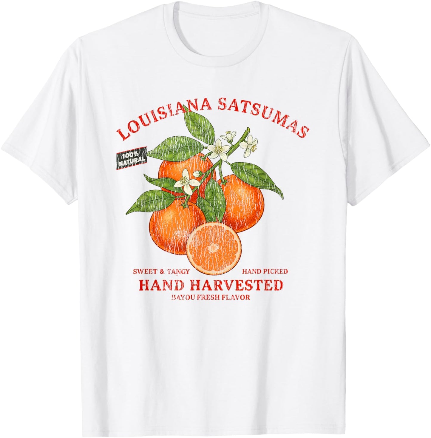 Louisiana Satsumas Retro Fruit Label State Fruit Distressed T-Shirt - T-Shirt | White