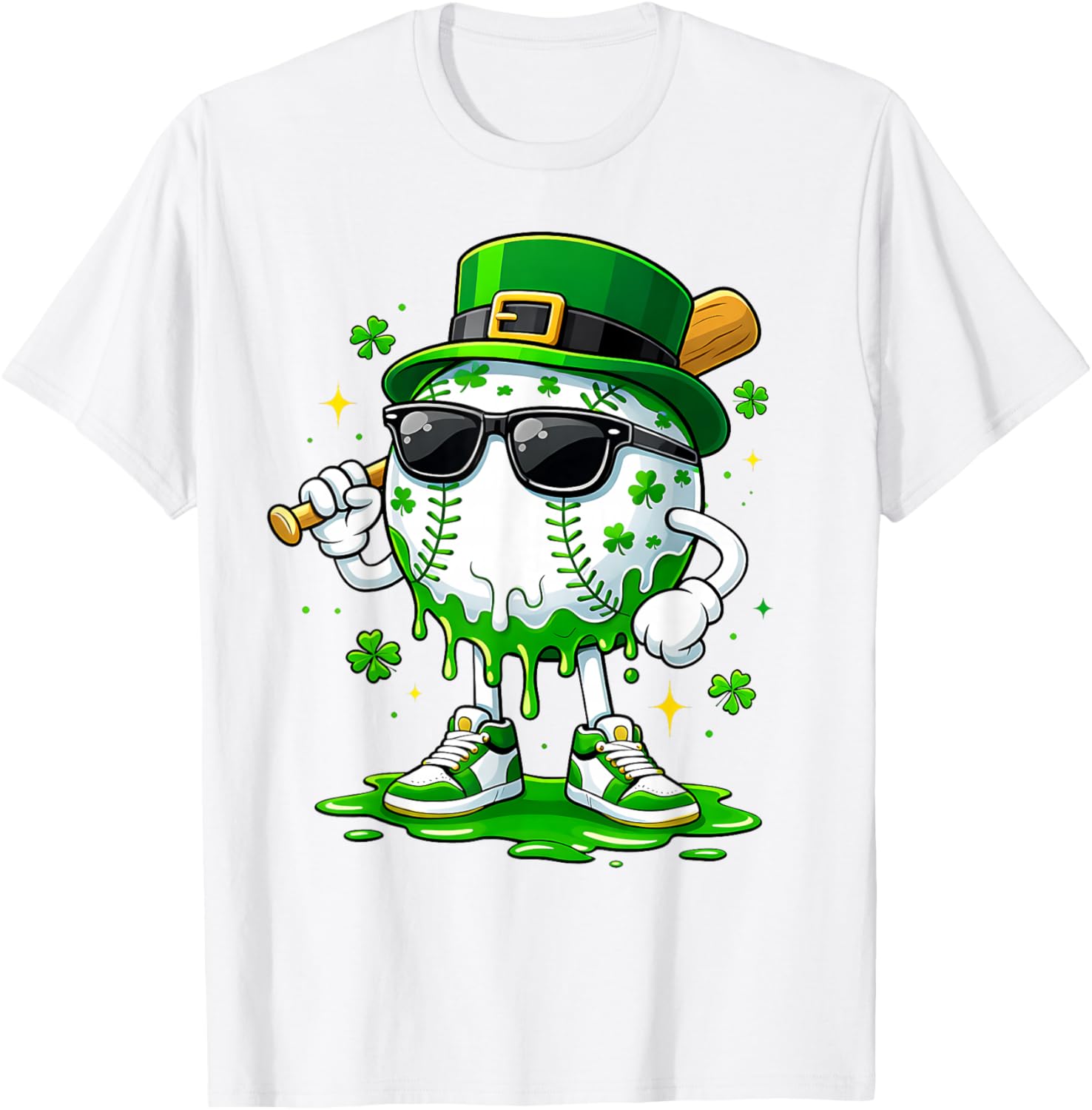Baseball Drip Ice Cream Boys Youth Kids St Patricks Day T-Shirt - T-Shirt | White