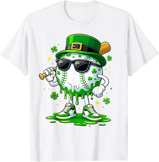 Baseball Drip Ice Cream Boys Youth Kids St Patricks Day T-Shirt - T-Shirt | White