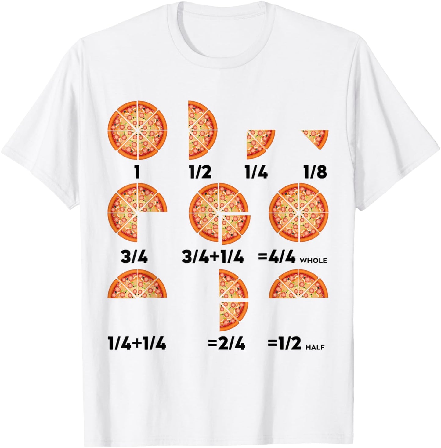 Pizza Fractions Math Day Fun Educational Pizza Slice T-Shirt - T-Shirt | White