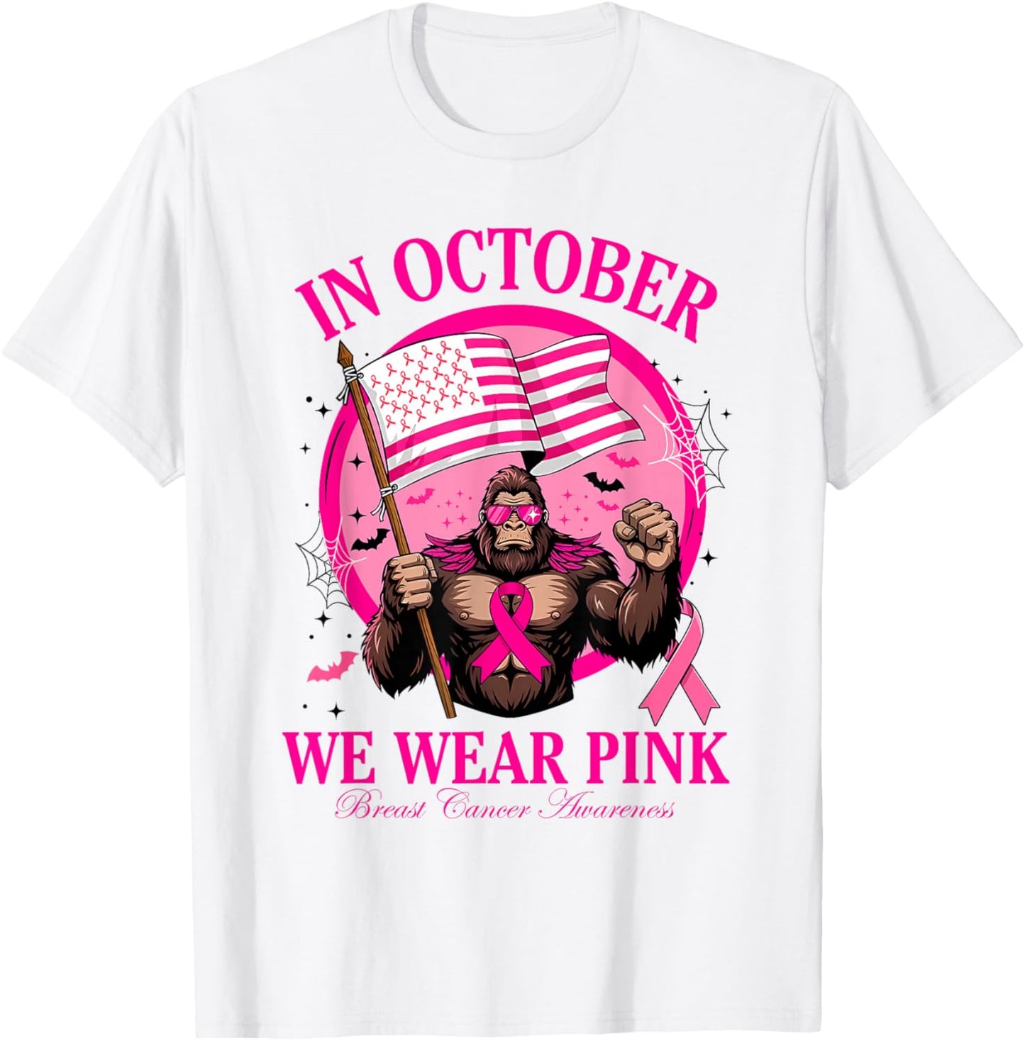 Bigfoot Pink Ribbon Breast Cancer Awareness Month Women Men T-Shirt - T-Shirt | White