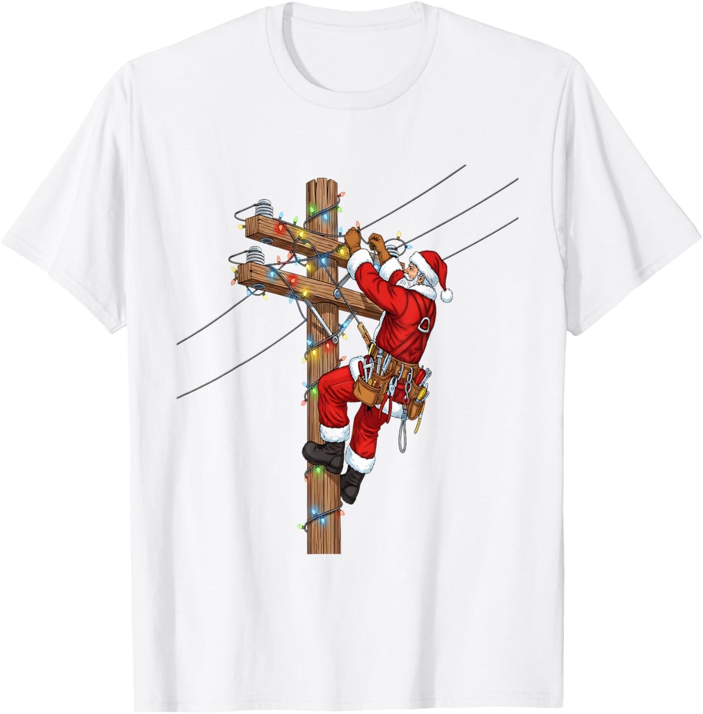 Funny Santa Lineman Christmas T-Shirt - T-Shirt | White