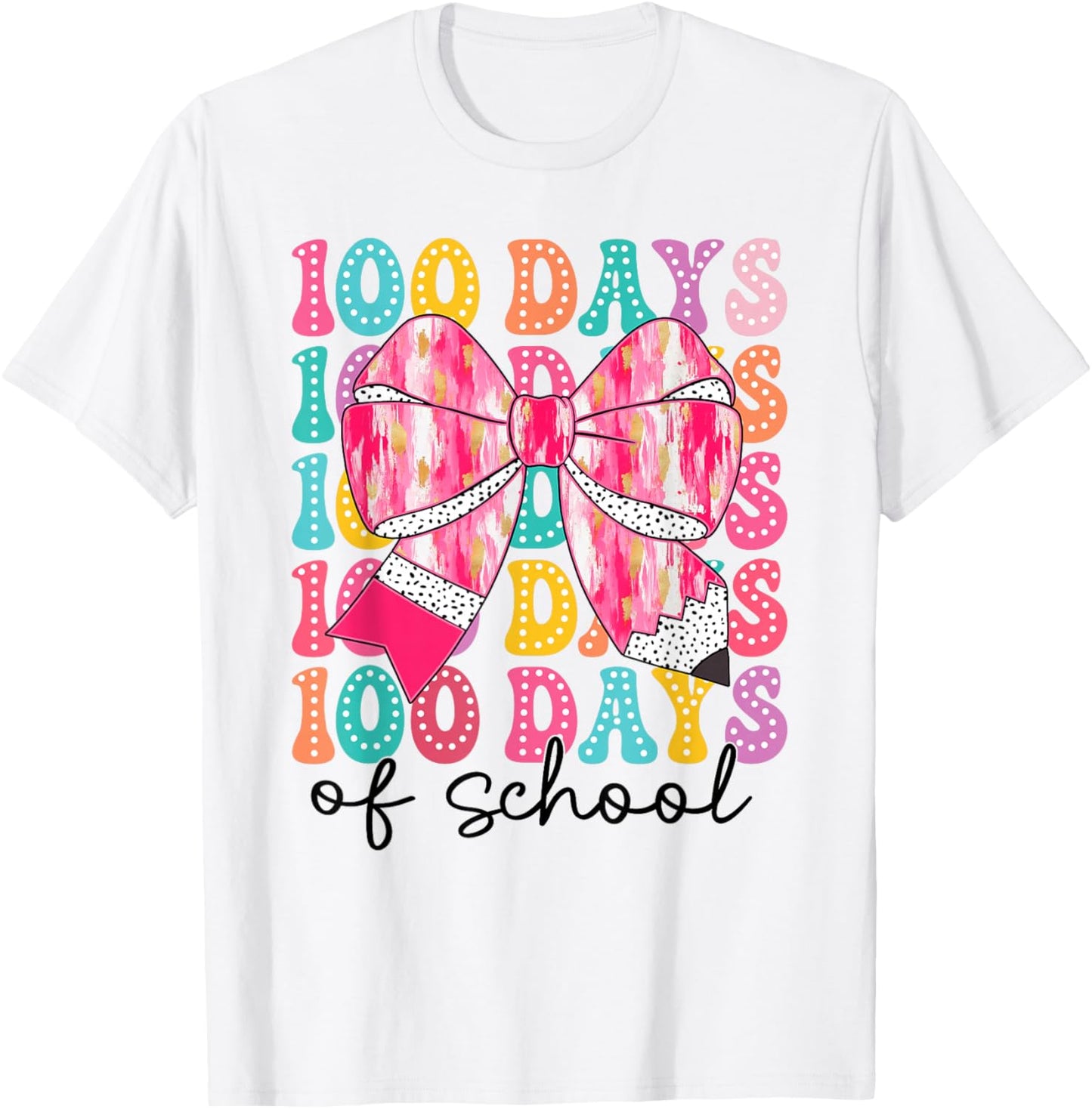 100 Days of School 100th Day Coquette Bow Girls Teacher T-Shirt - T-Shirt | White