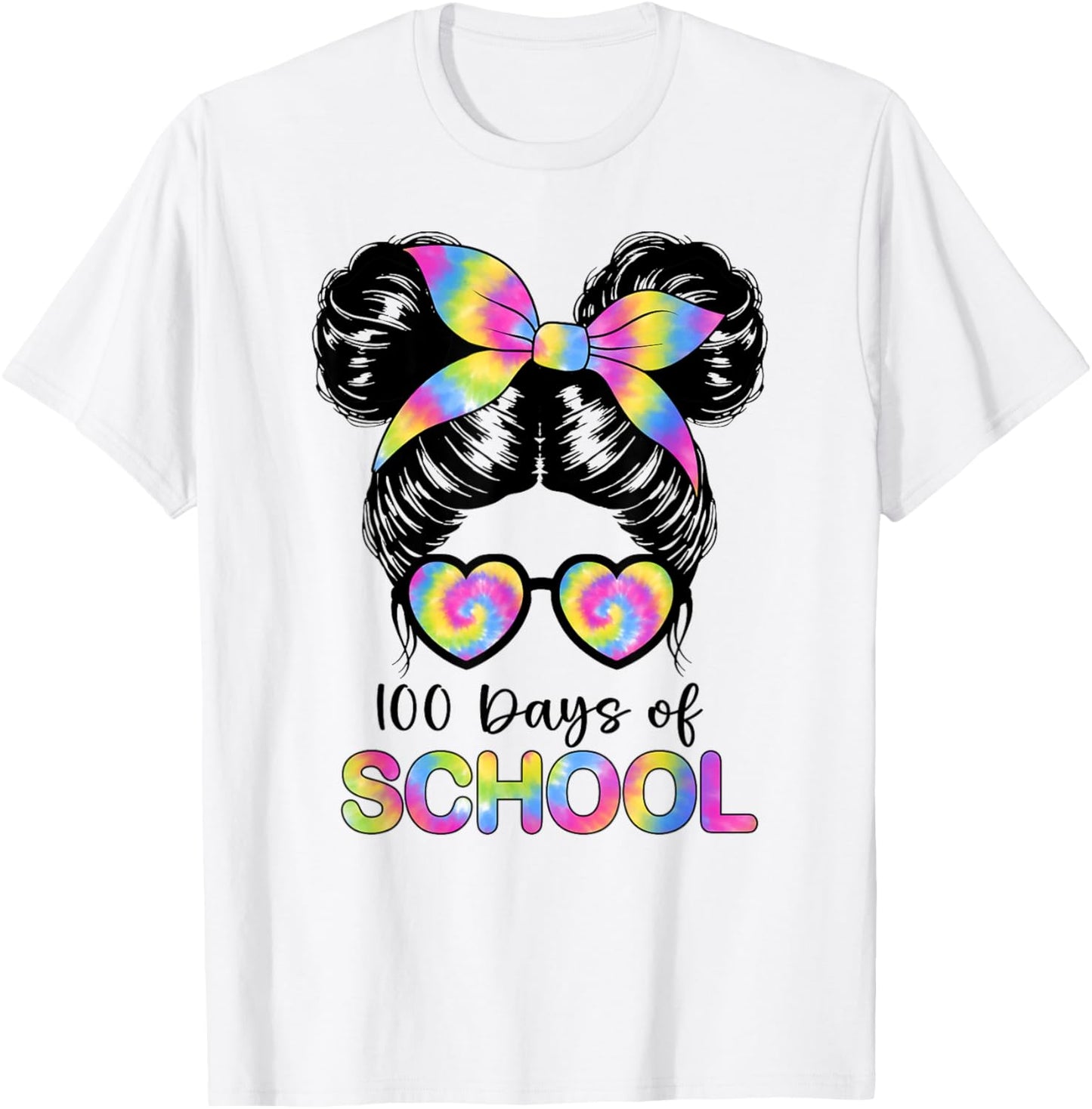 100 Days Smarter Girls Messy Bun Hair 100th Day of School T-Shirt - T-Shirt | White