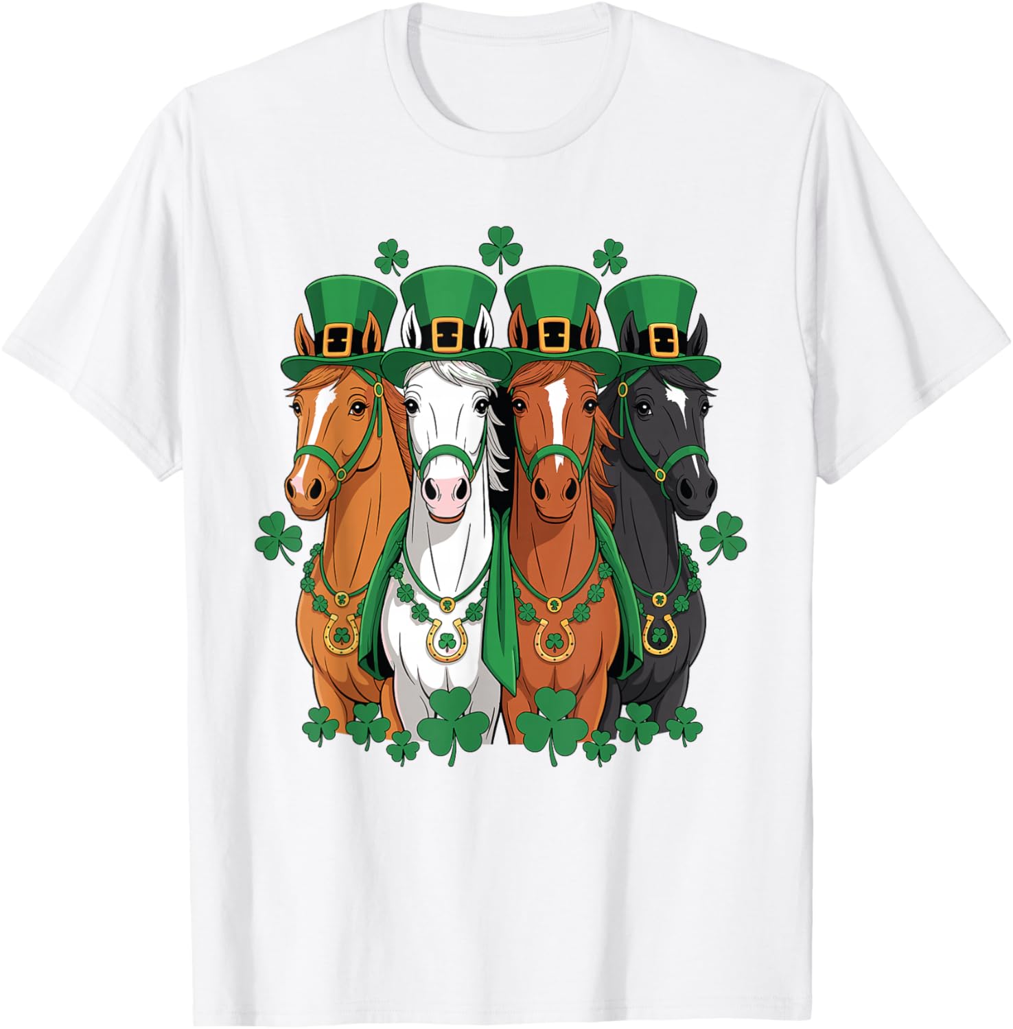 St Patricks Day Equestrian Cowboy Cowgirl Horse Lover Horses T-Shirt - T-Shirt | White