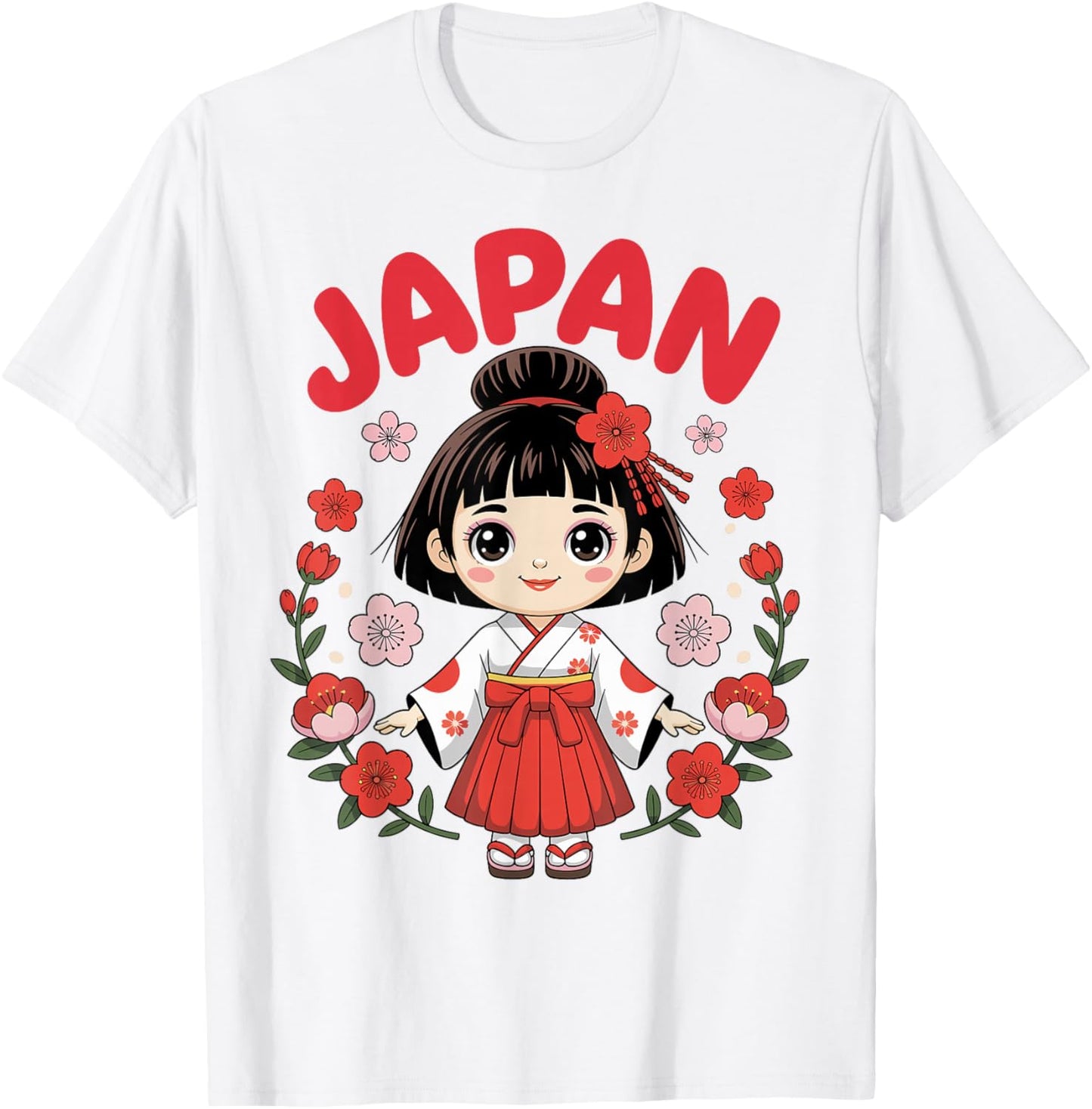 Cute Japan Girl Traditional Kimono Cherry Blossoms for Kids T-Shirt - T-Shirt | White