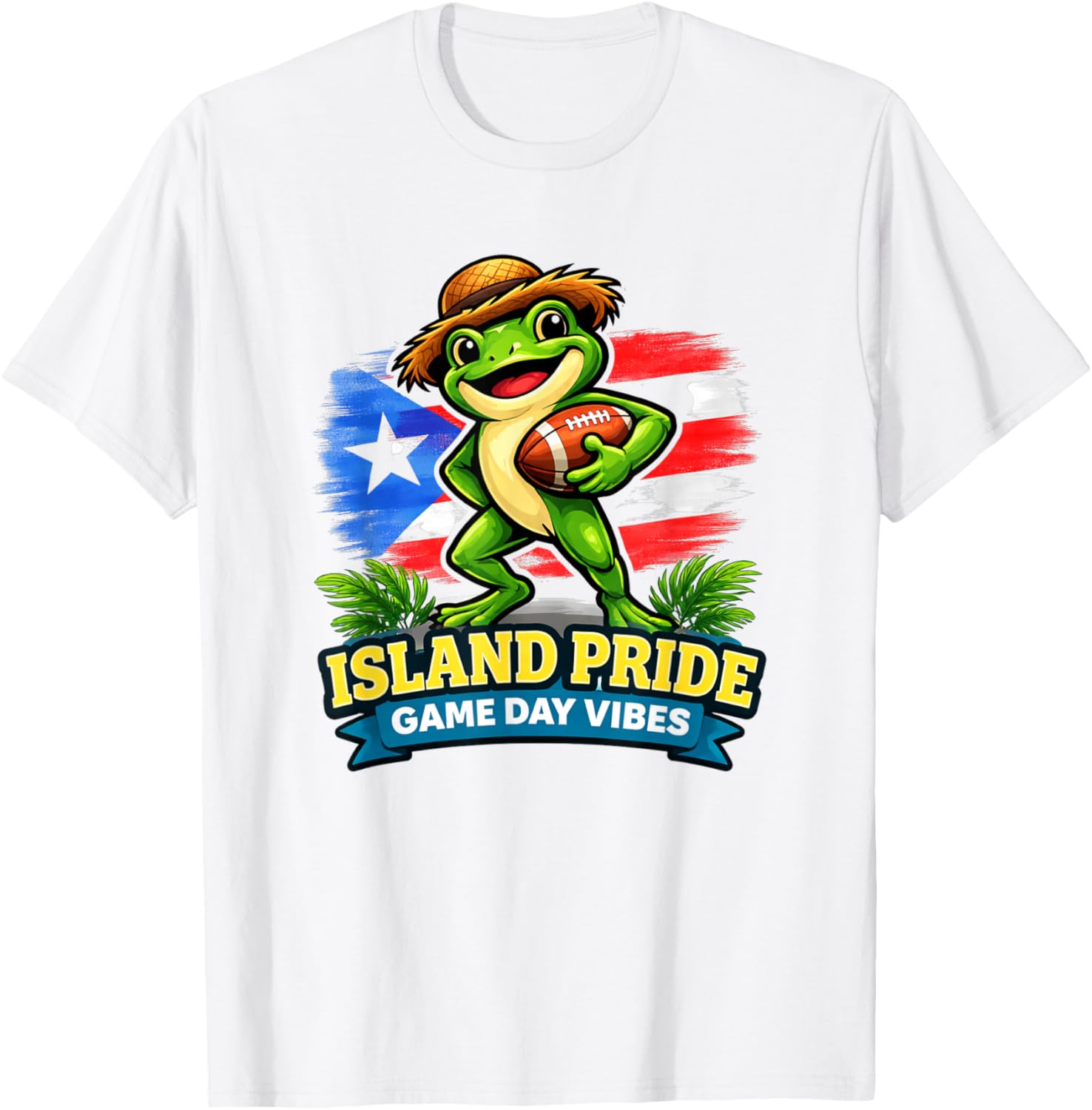 Puerto Rico Game Day Island Pride Football Vibes Coquí Frog T-Shirt - T-Shirt | White