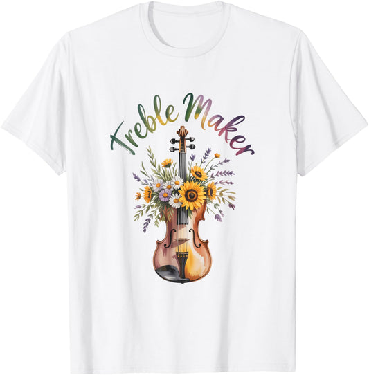 Treble Maker Violin Floral Music Pun Orchestra T-Shirt - T-Shirt | White
