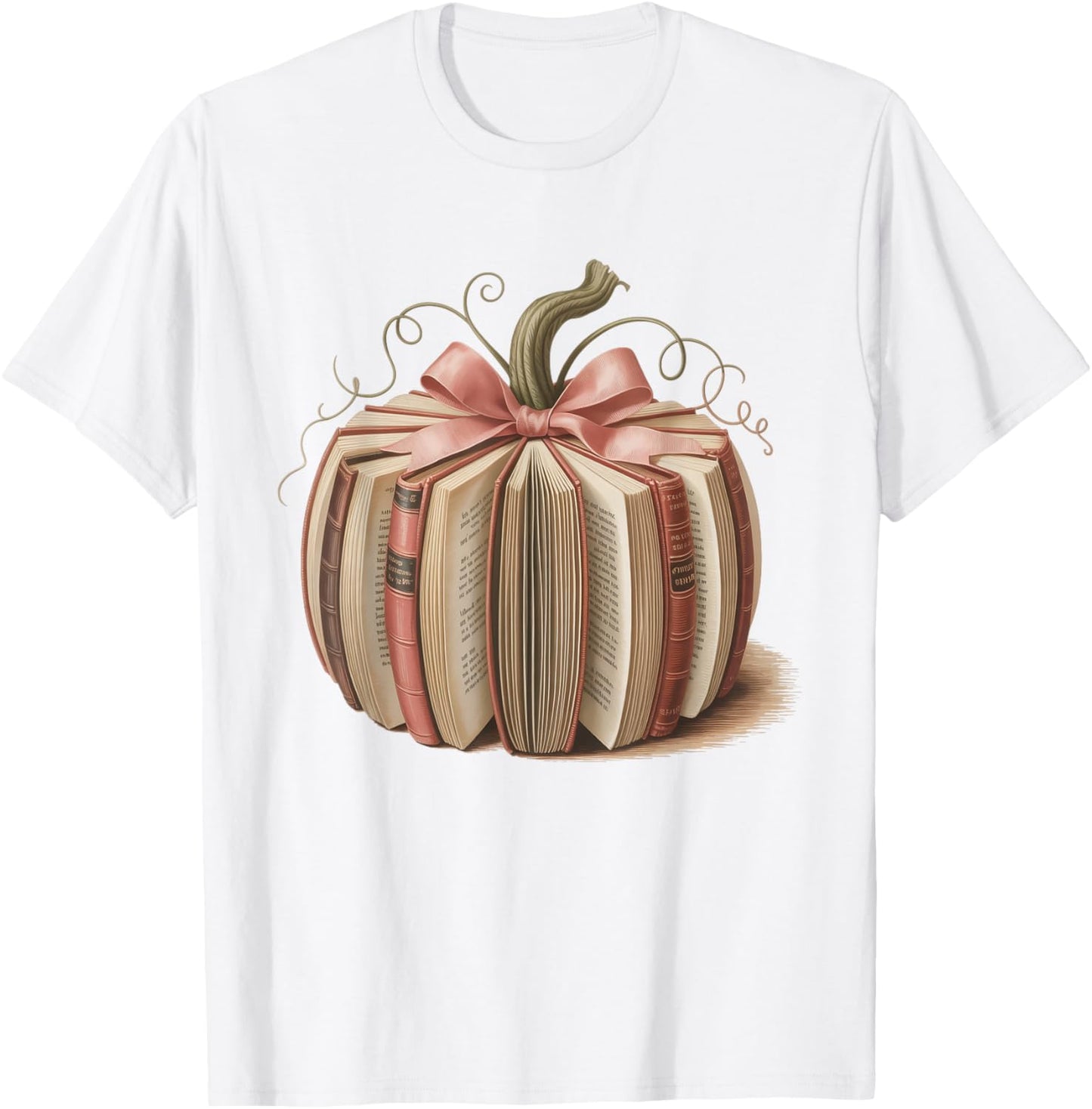 Pink Book Pumpkin Reading Breast Cancer Awareness Librarian T-Shirt - T-Shirt | White
