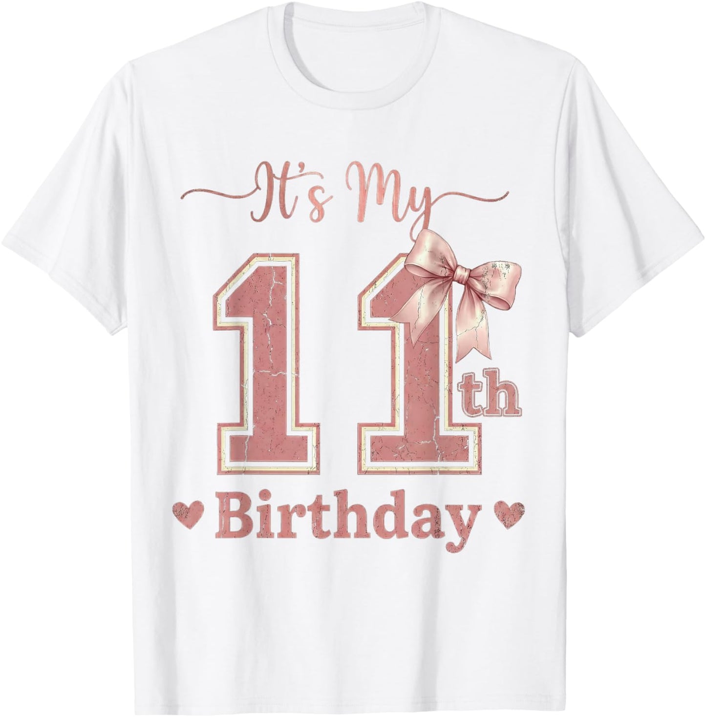It's My 11th Birthday Girl Coquette Bow Pink 11 Year Old T-Shirt - T-Shirt | White