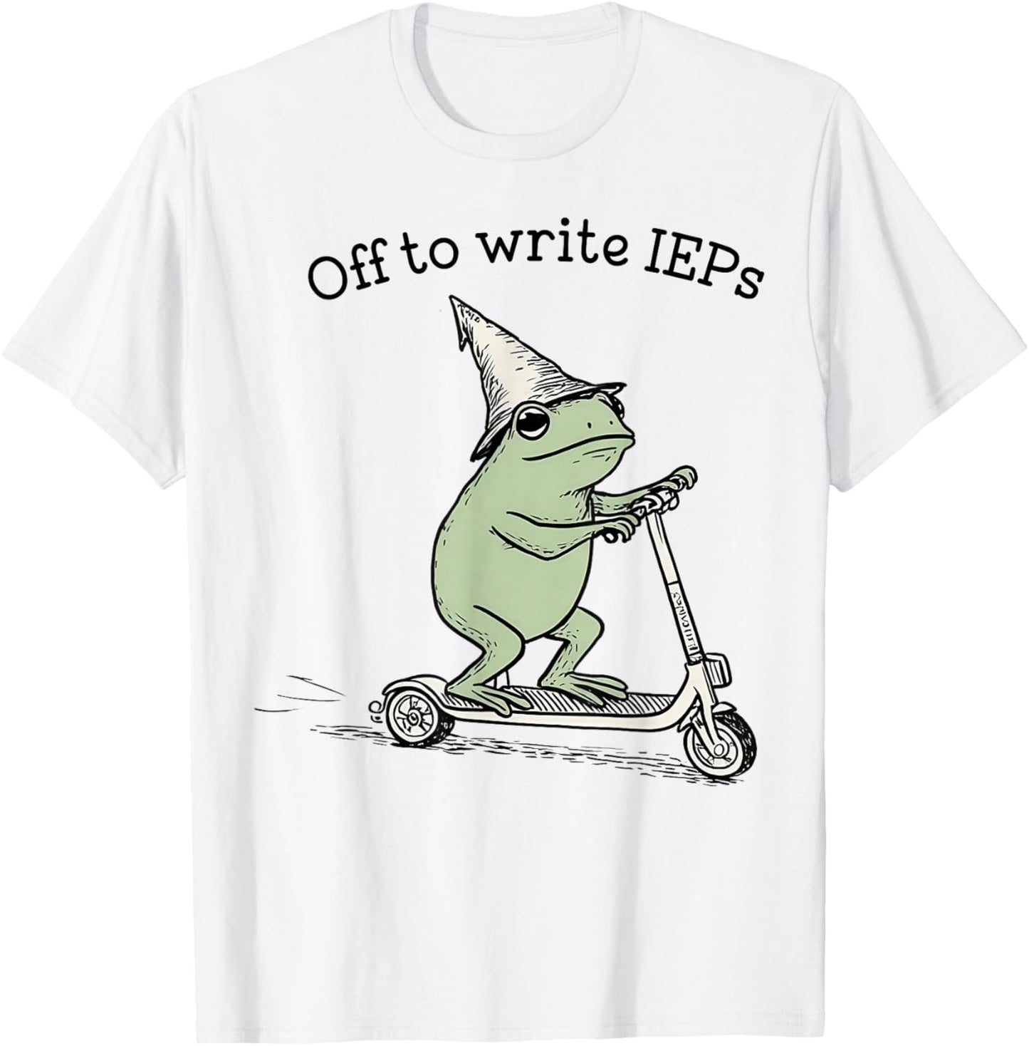 Off to Write IEPs - School Psychologist IEP Frog Scooter T-Shirt - T-Shirt | White