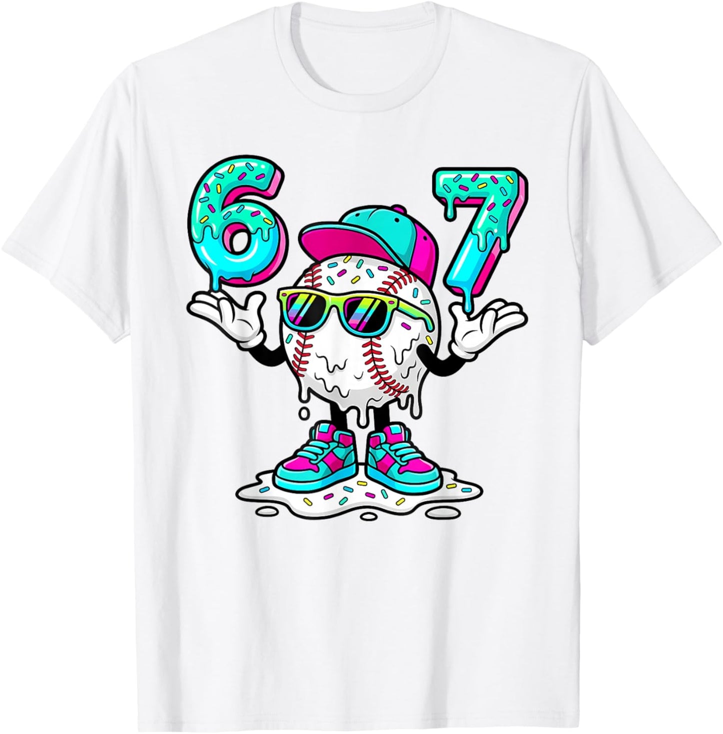67 Baseball Drip Ice Cream 67 Baseball Men Boy Kids T-Shirt - T-Shirt | White
