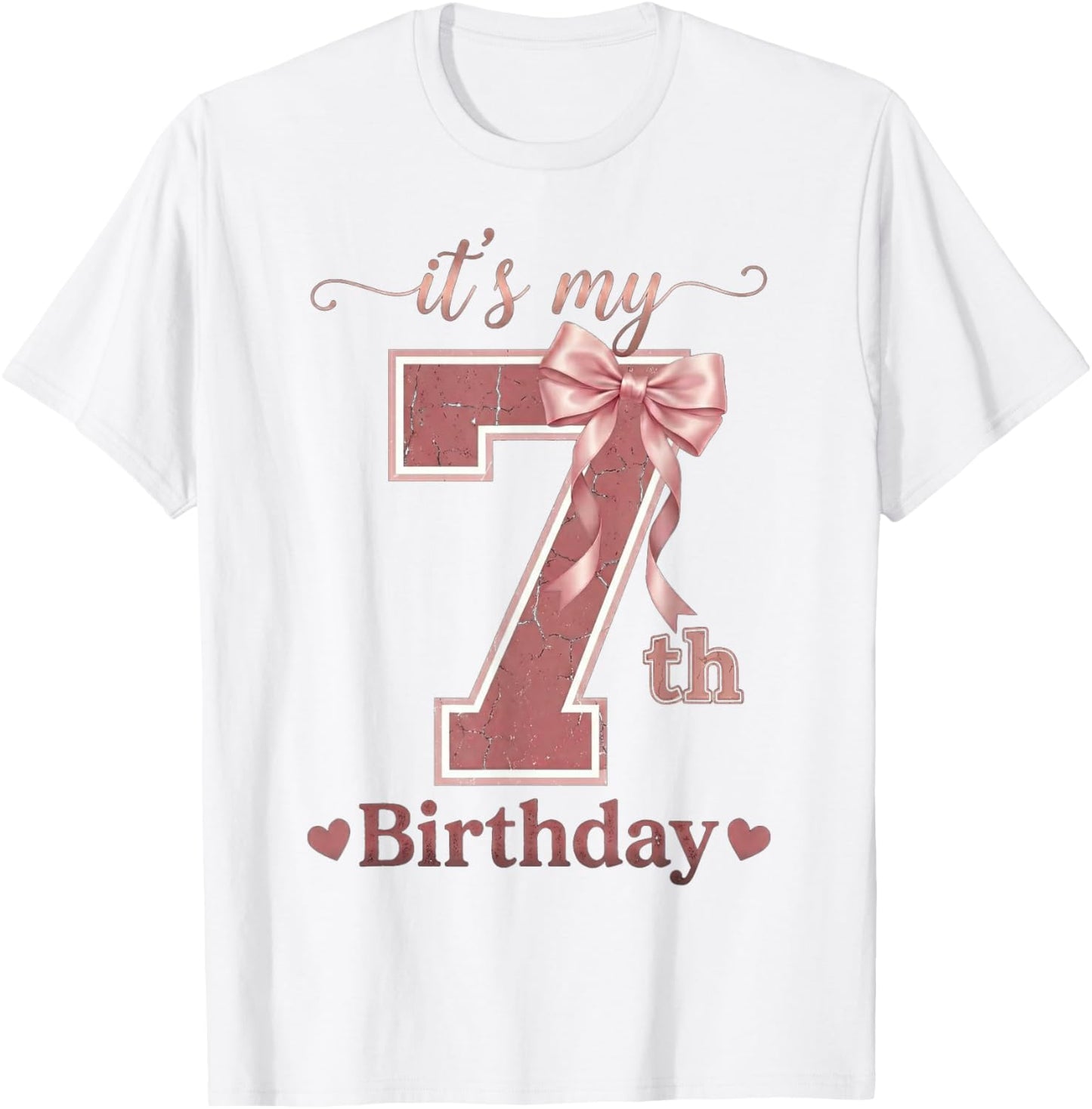 It's My 7th Birthday Girl Coquette Bow Pink 7 Year Old T-Shirt - T-Shirt | White