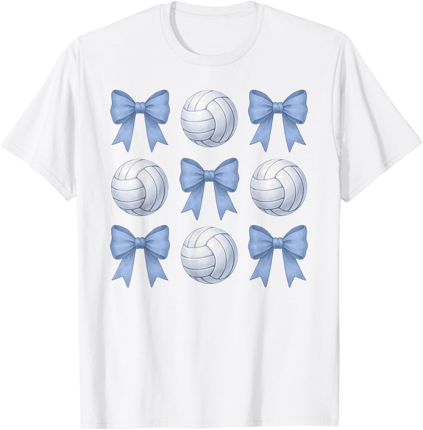 Volleyball Coquette Toile Blue Bow Cute Girls Volleyball T-Shirt - T-Shirt | White