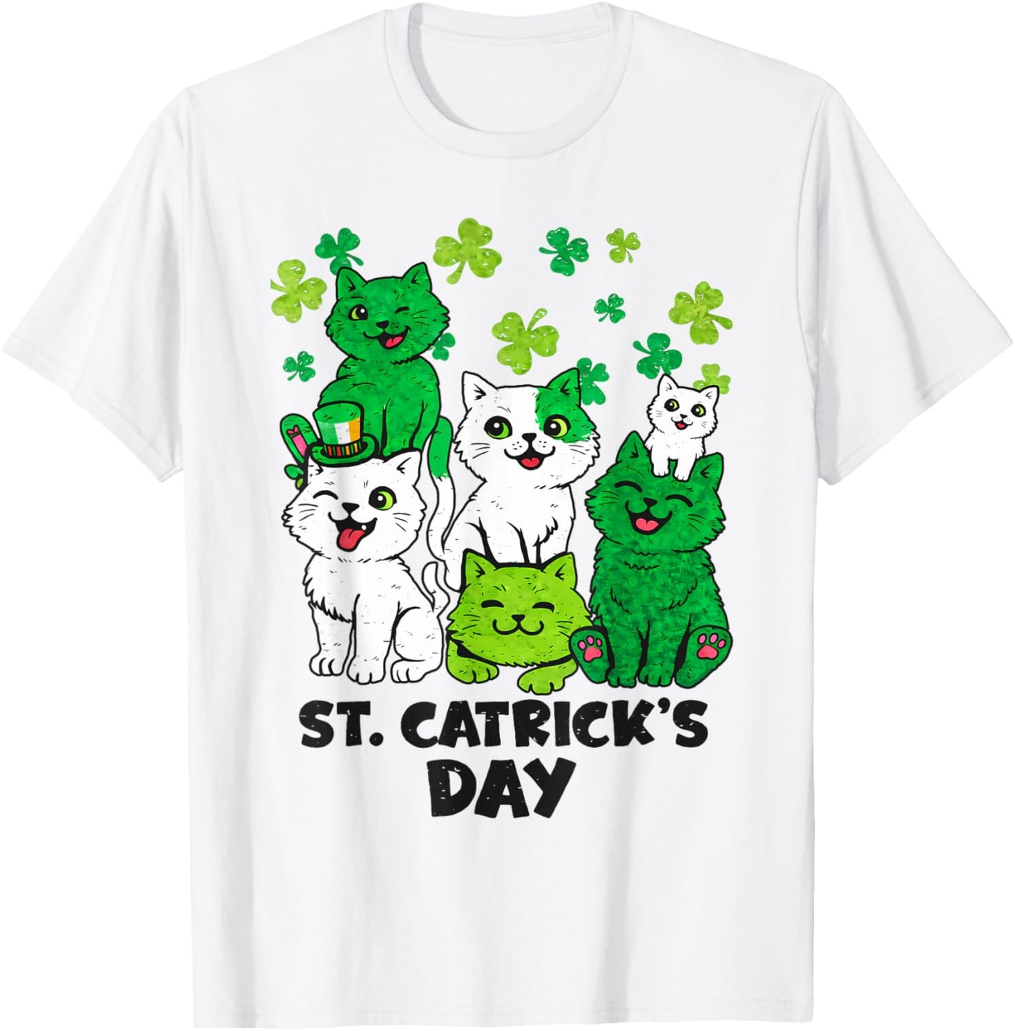 St Patricks Catricks Day Cats Saint Pattys Women Girls Kids T-Shirt - T-Shirt | White