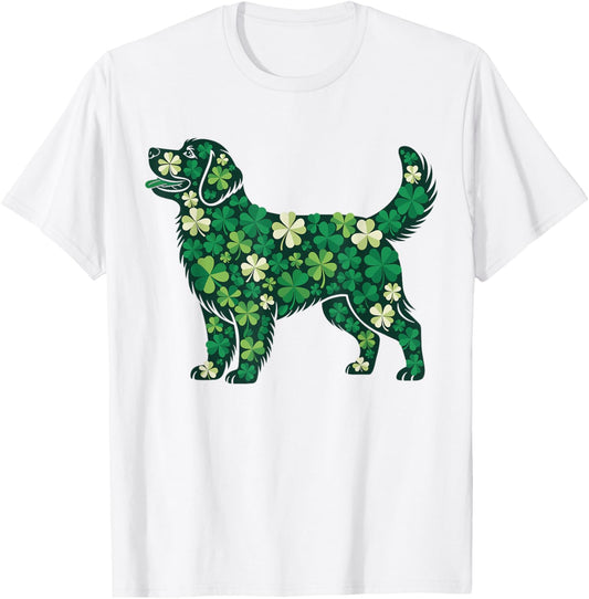 Golden Retriever St Patrick's Dog Shamrock Saint Pattys T-Shirt - T-Shirt | White