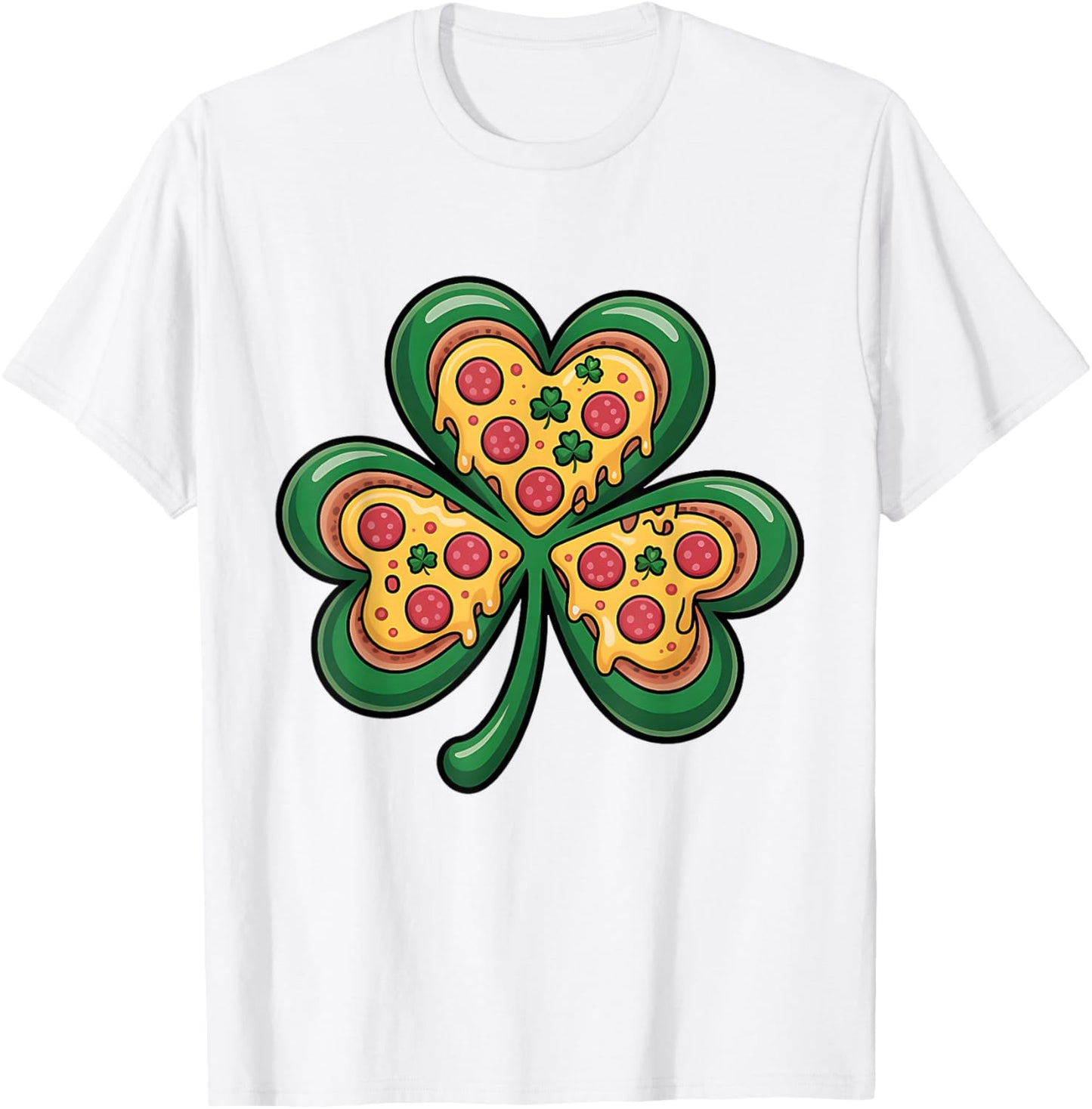 Funny Shamrock Pizza St Patrick’s Day Clover T-Shirt - T-Shirt | White