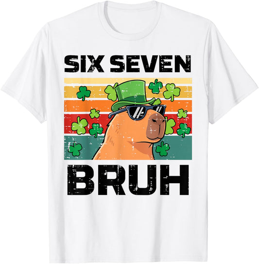 Six Seven Bruh Capybara 6 7 St Patricks Day Kids Boys Youth T-Shirt - T-Shirt | White