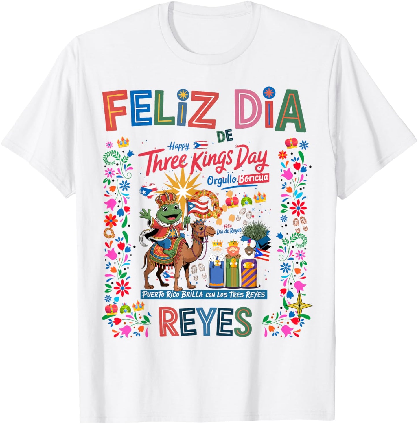 Three Kings Day Puerto Rican Women Idea & Coqui Frog Boricua T-Shirt - T-Shirt | White