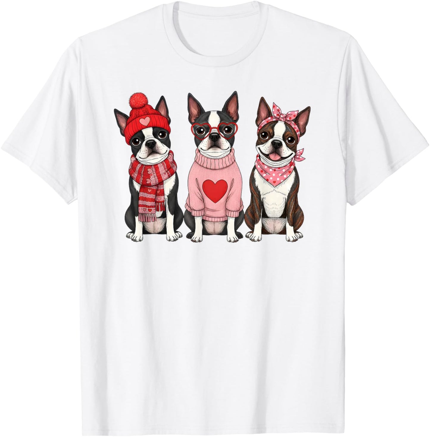 Cute Boston Terrier Valentine Dog T-Shirt - T-Shirt | White