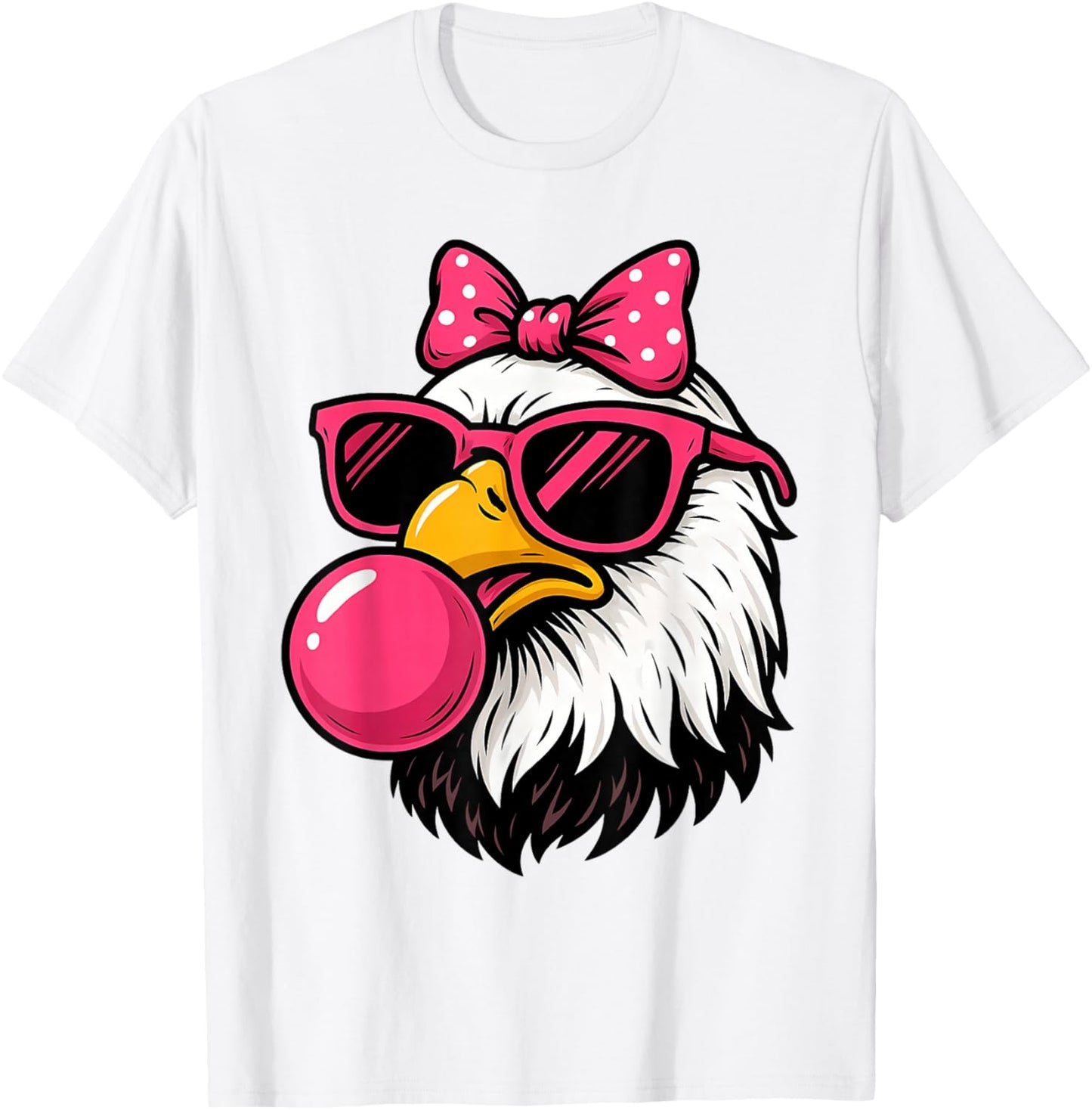 Bald Eagle Pink Sunglasses Bubblegum Bow Cute Girls Design T-Shirt - T-Shirt | White