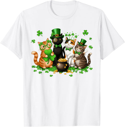 Funny Cat Kitten St. Patrick's Day Leprechaun Shamrocks Kids T-Shirt - T-Shirt | White