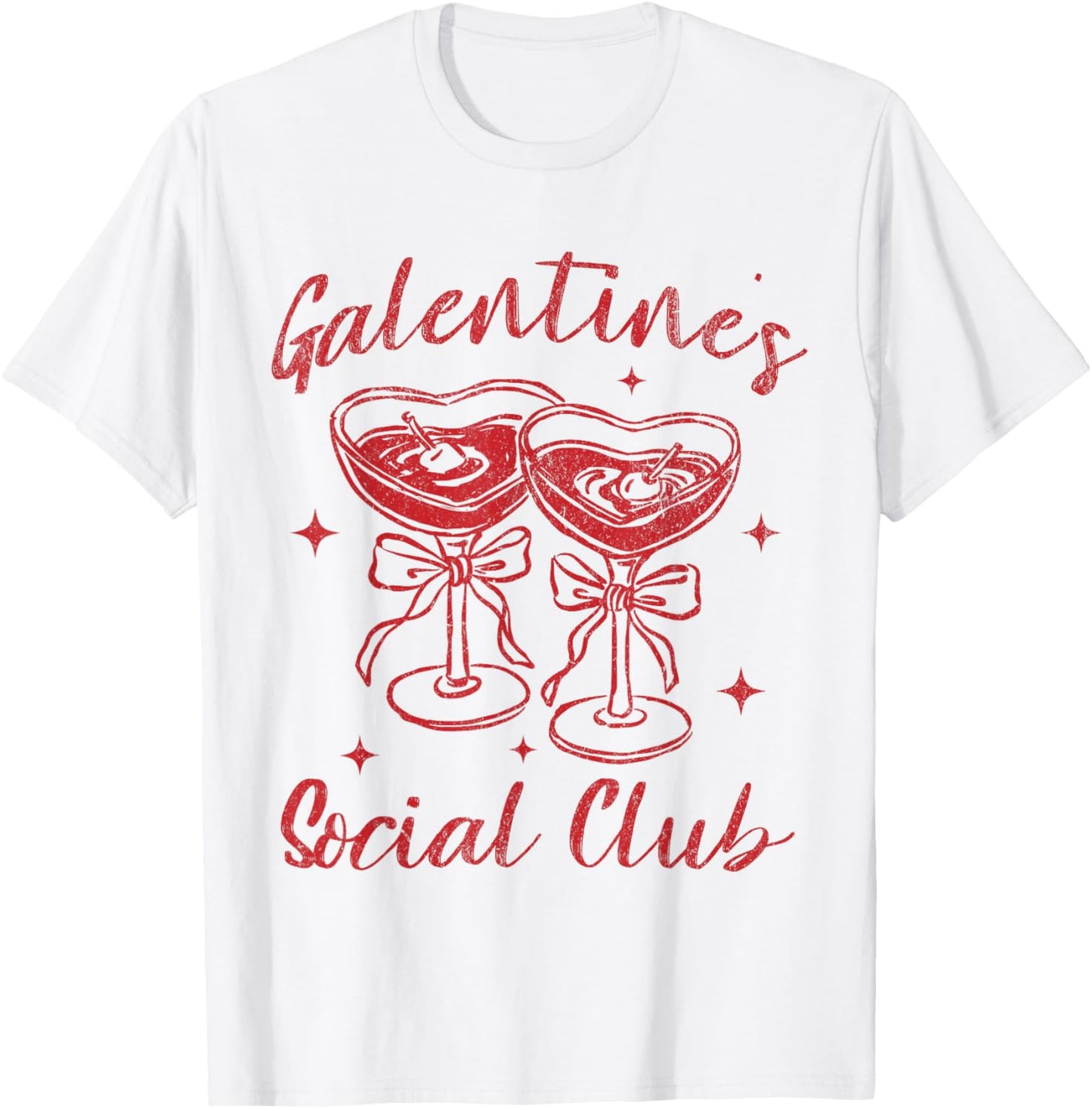 Valentines Day Galentine's Social Club Cherries Coquette Bow T-Shirt - T-Shirt | White