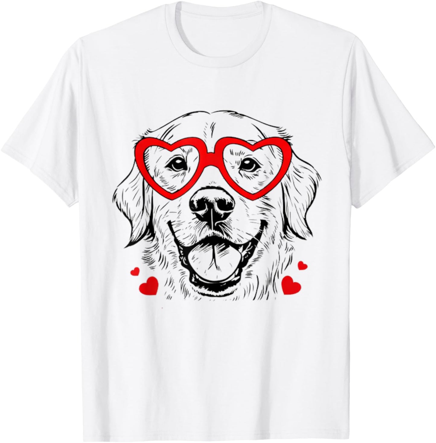 Golden Retriever Valentine Day, Heart Glasses Dog Lover T-Shirt - T-Shirt | White