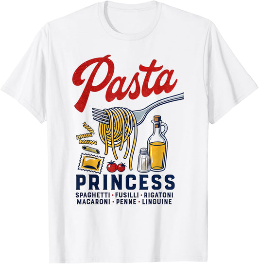 Pasta Princess Retro Italian Noodle Foodie Lover T-Shirt - T-Shirt | White
