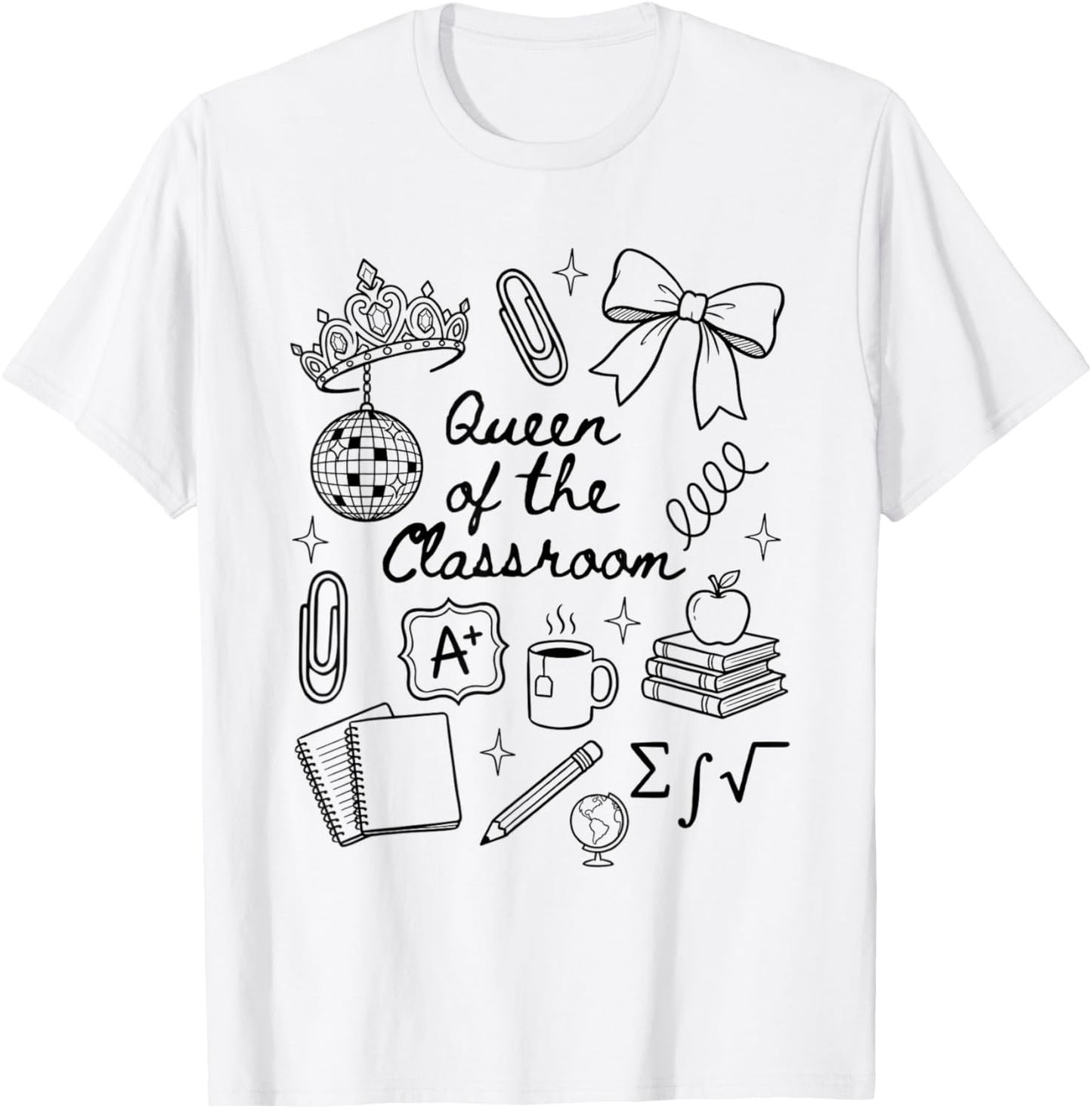 Preppy Teacher Queen of The Classroom Collage Coquette T-Shirt - T-Shirt | White