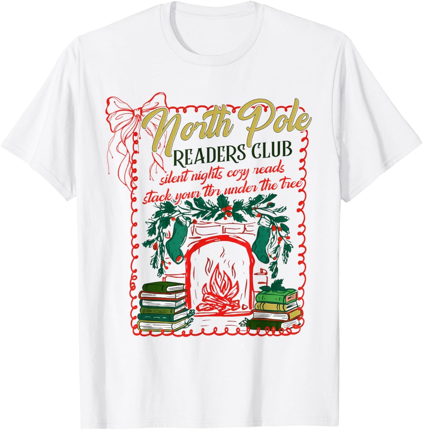 North Pole Readers Club, Coquette Merry Christmas Book Lover T-Shirt - T-Shirt | White