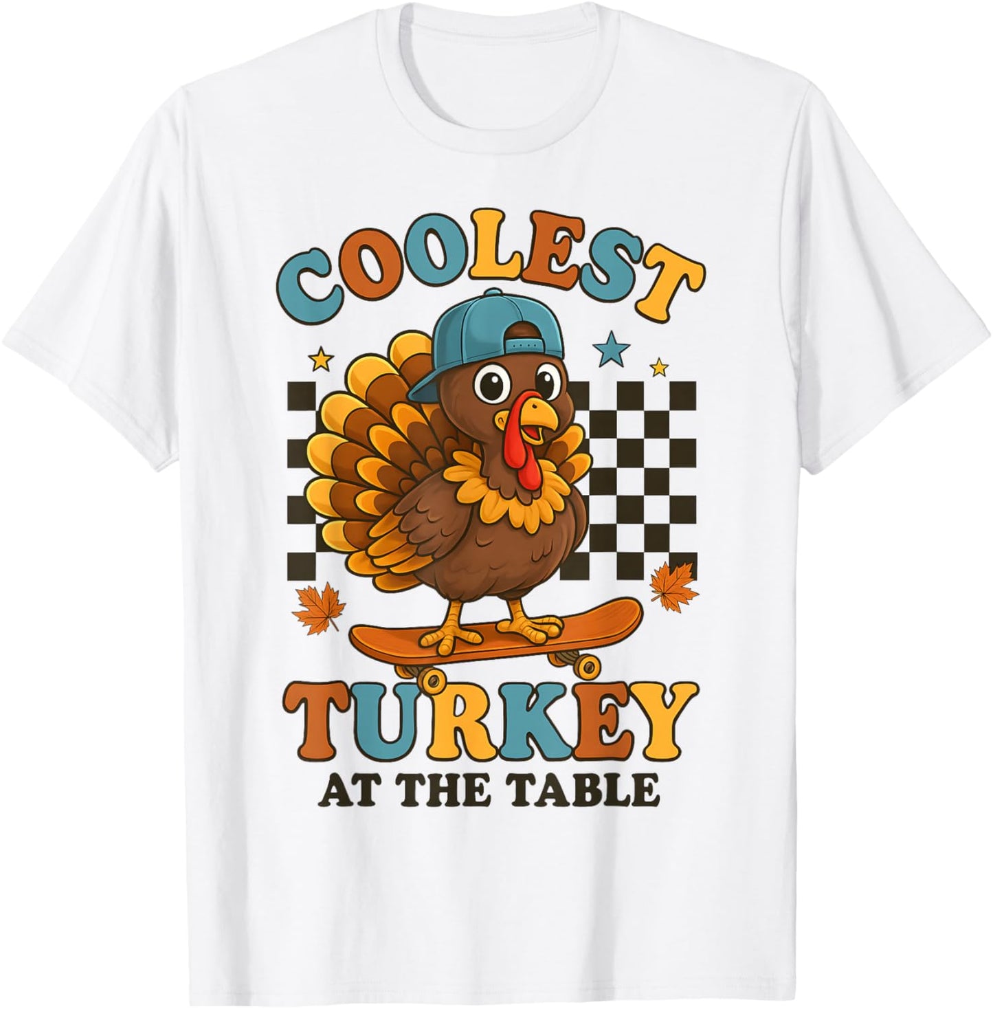 Coolest Turkey at Table Thanksgiving Boys Kids Toddler T-Shirt - T-Shirt | White
