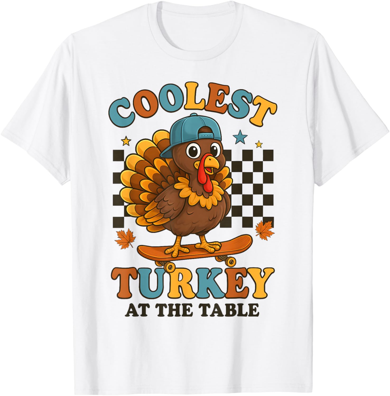 Coolest Turkey at Table Thanksgiving Boys Kids Toddler T-Shirt - T-Shirt | White