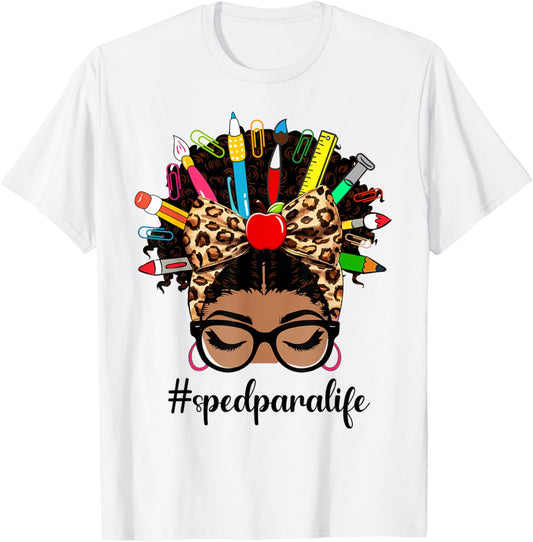 Sped para Life Messy Bun Afro African American Women Educate T-Shirt - T-Shirt | White