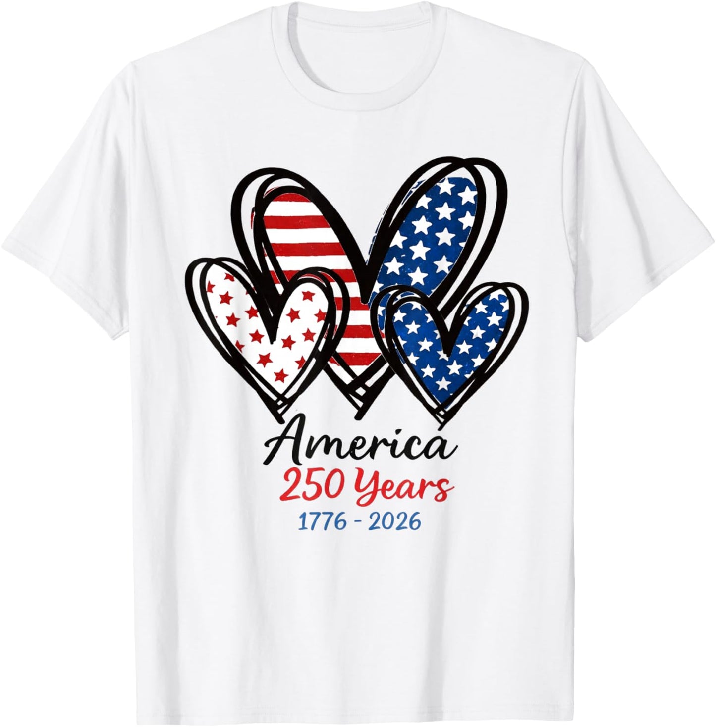 Flag Hearts 1776 2026 July 4th 250th Birthday USA 250 Years T-Shirt - T-Shirt | White