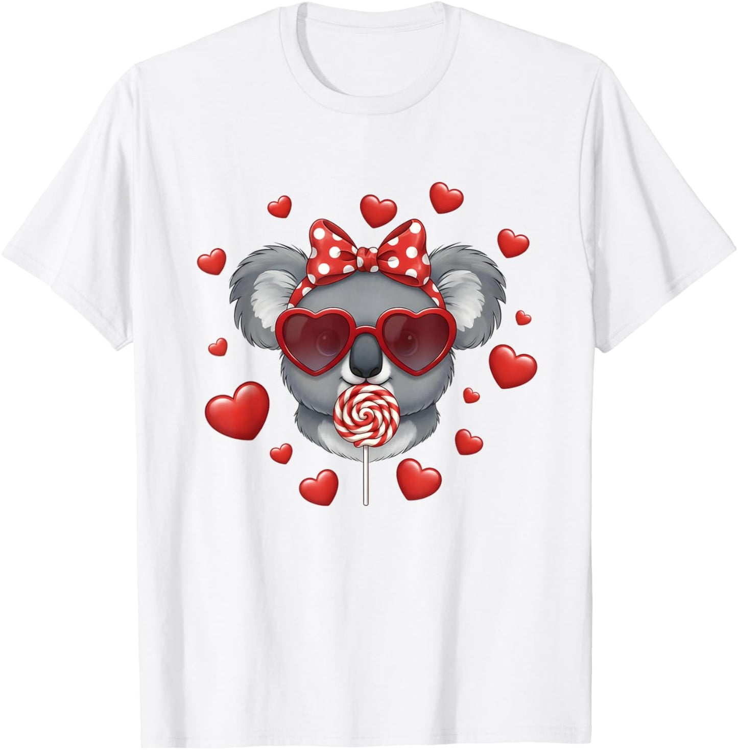 Cute Lollipop Koala Valentines Day Red Heart Funny T-Shirt - T-Shirt | White