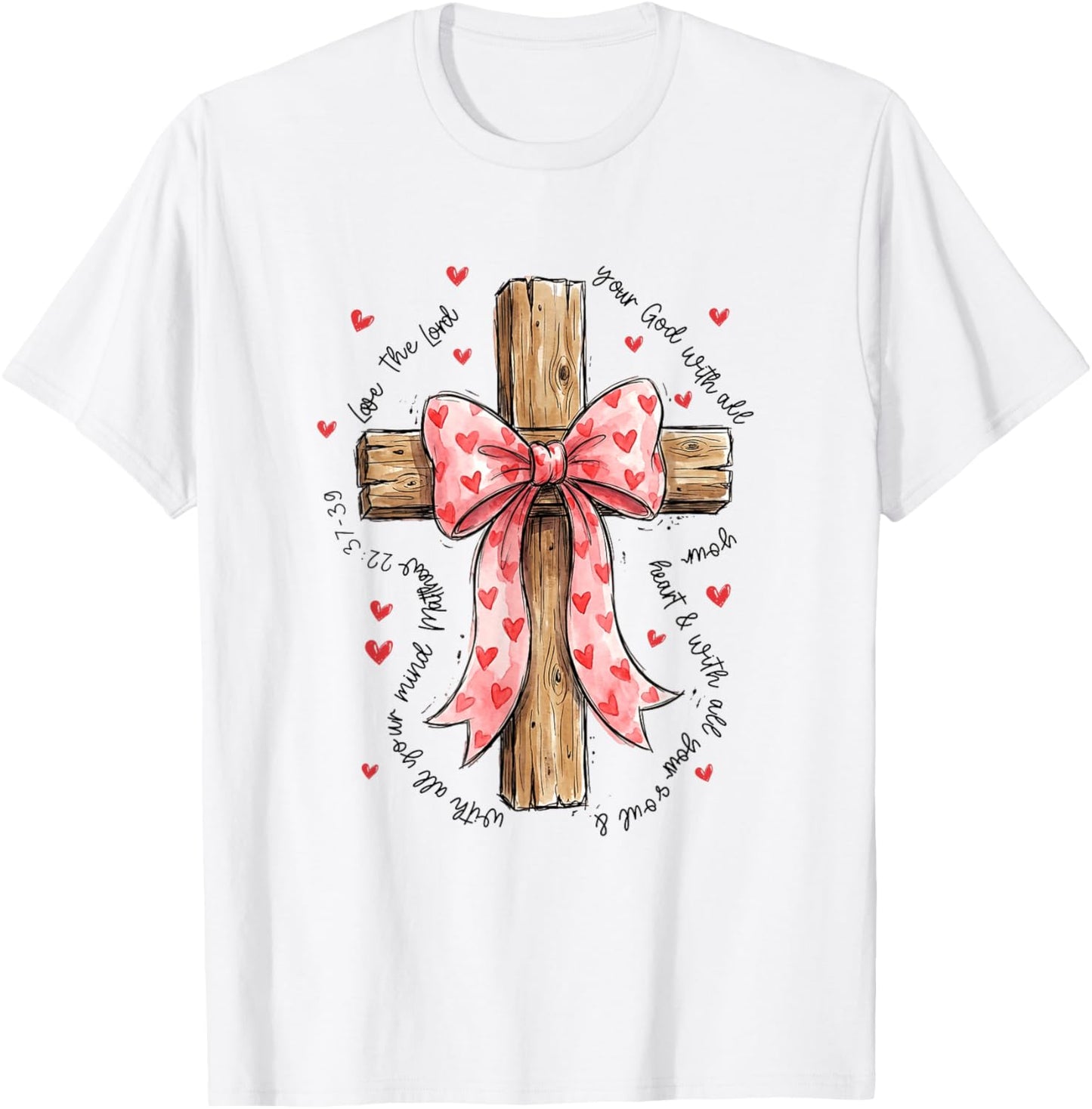 Love The Lord Christian Valentines Coquette Bow Cross Faith T-Shirt - T-Shirt | White