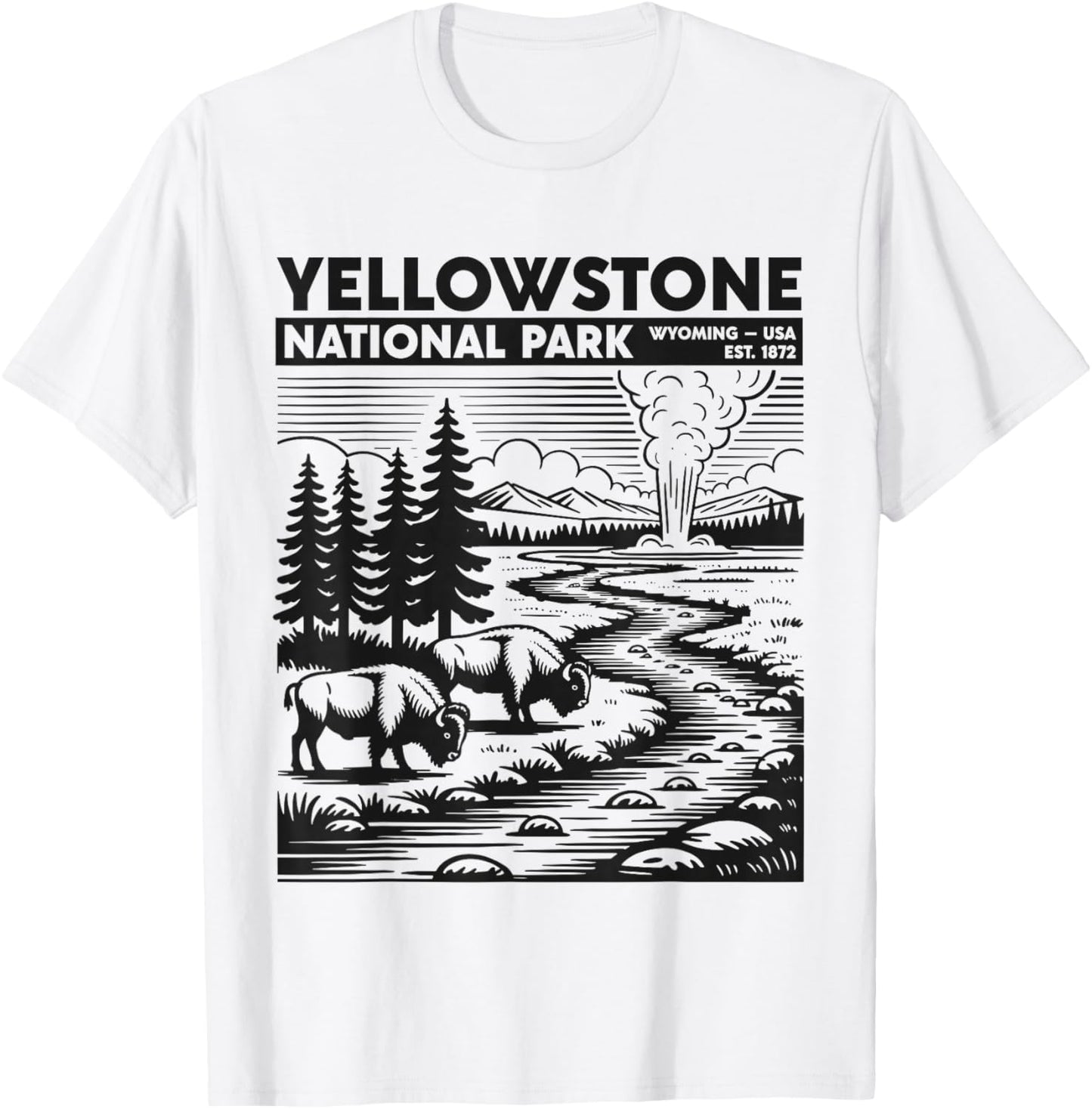 Yellowstone National Park Wyoming Geyser USA Retro Vintage T-Shirt - T-Shirt | White