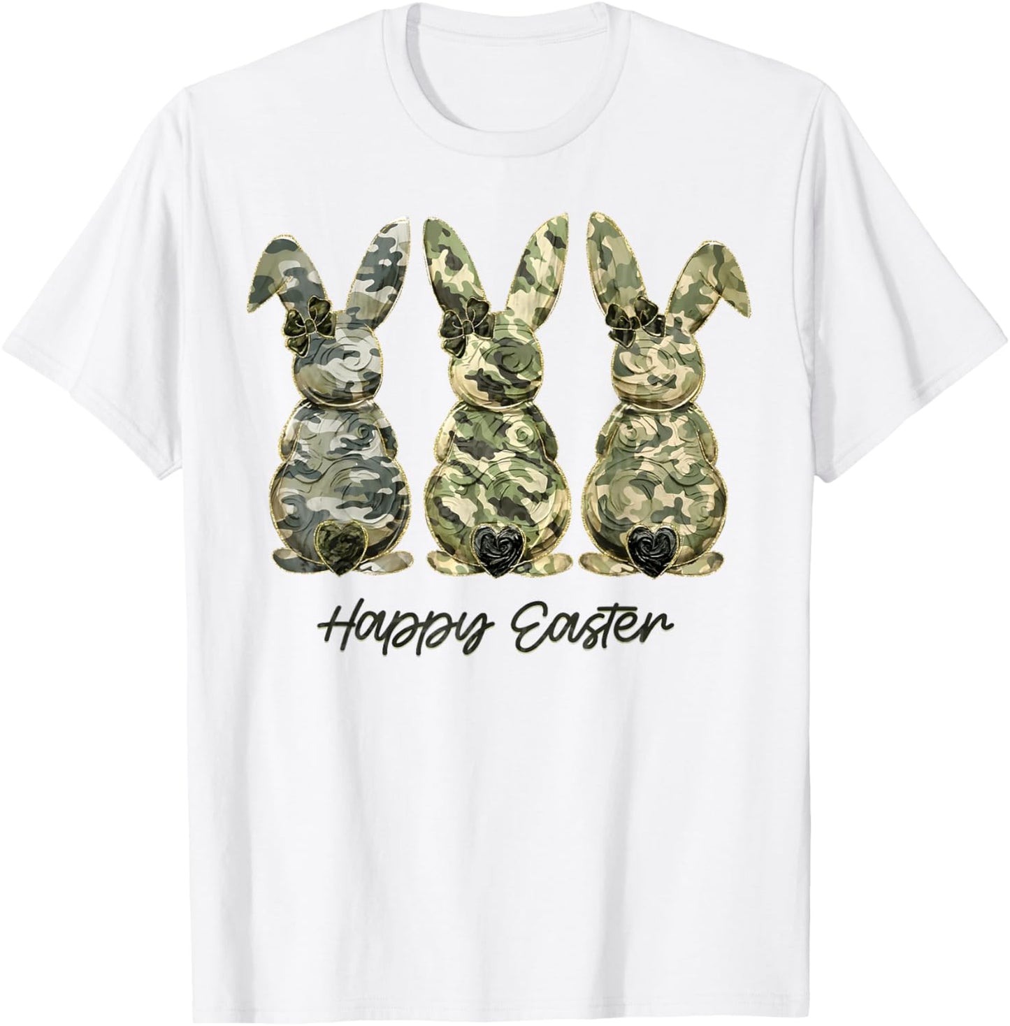 Happy Easter Camo Bunny Rabbit Coquette Bow Hunting Lover T-Shirt - T-Shirt | White