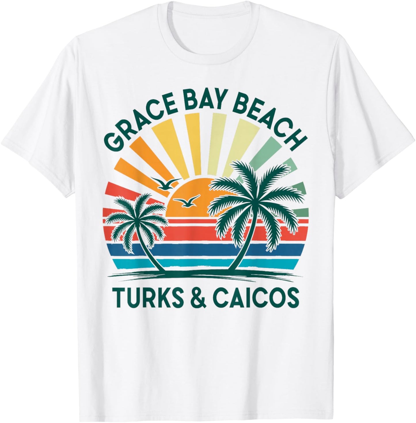 Grace Bay Beach Turks & Caicos Vacation Retro Sunset Vintage T-Shirt - T-Shirt | White