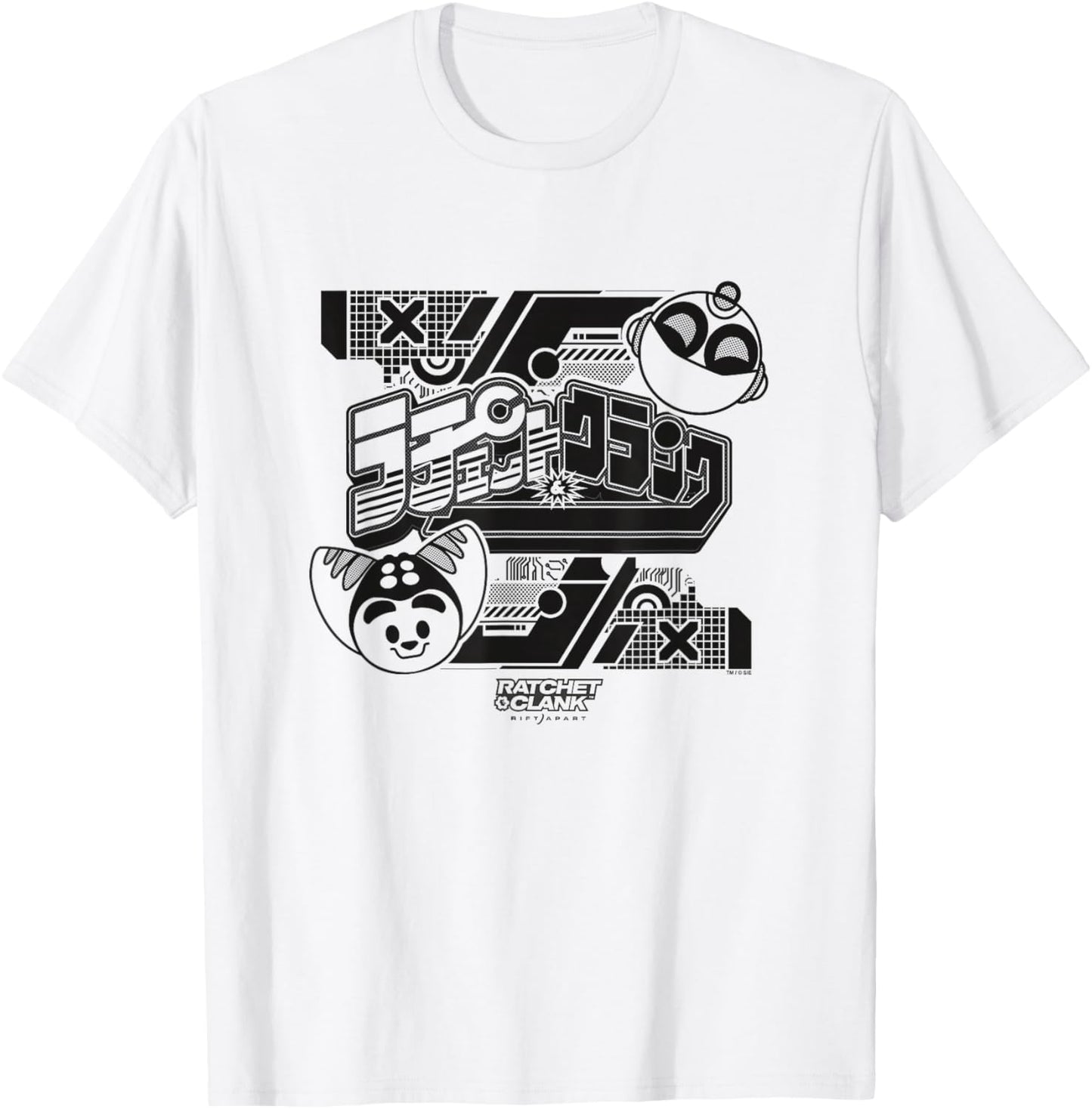 Ratchet and Clank Black and White Faces with Logo Video Game T-Shirt - T-Shirt | White