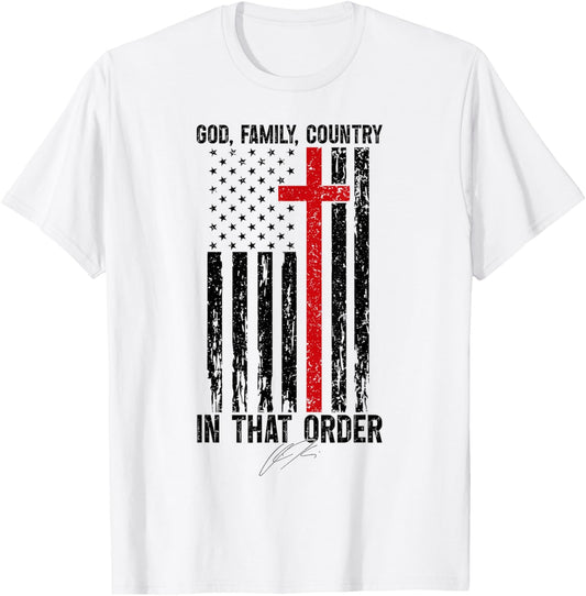 God Family Country - in That Order Vintage US Flag Supporter T-Shirt - T-Shirt | White