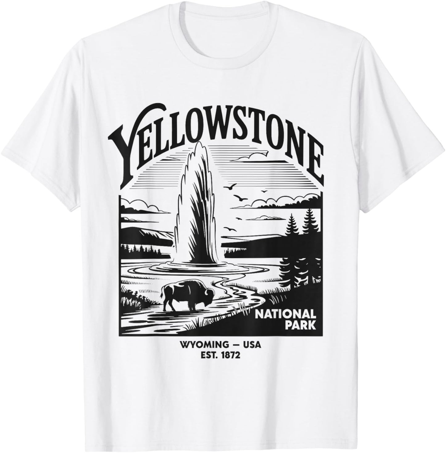 Yellowstone National Park Wyoming Geyser USA Retro Vintage T-Shirt - T-Shirt | White