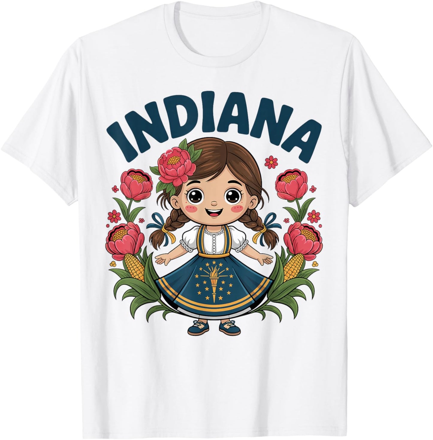 Cute Indiana Girl with State Flag Dress for Kids T-Shirt - T-Shirt | White