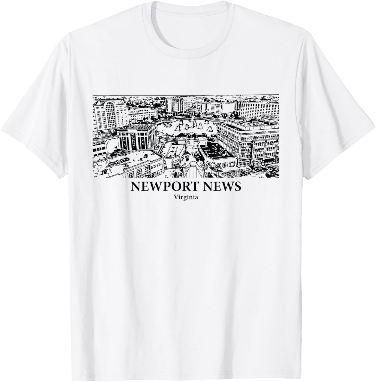 Newport News VA - Ink Cityscape Illustration T-Shirt - T-Shirt | White