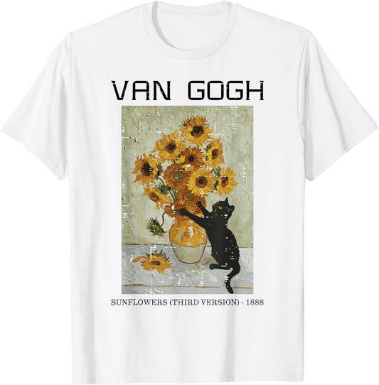 Sunflowers Cat Van Gogh Funny Painting Art Women Girls Kids T-Shirt - T-Shirt | White