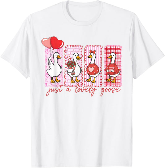 Funny Just A Lovely Goose Cute Heart Goose Valentines Day T-Shirt - T-Shirt | White