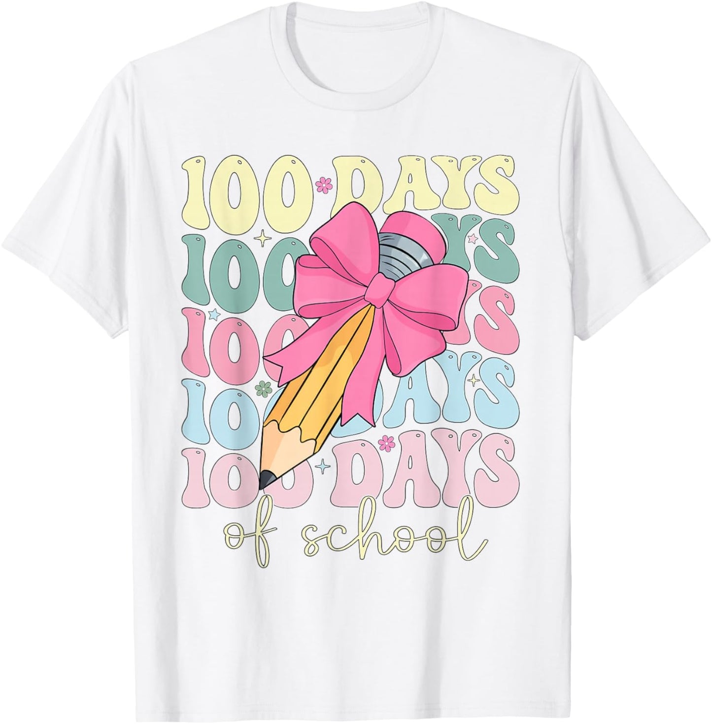 Cute Coquette Bow 100 Days of School Teacher Girls Kids T-Shirt - T-Shirt | White